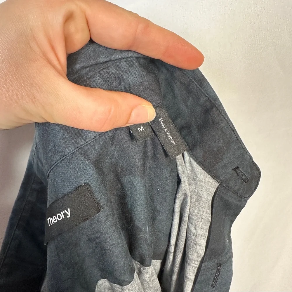 Theory Irving SS Marble Print Short Sleeve Cotton Shirt M Blue Gray - Picture 6 of 8